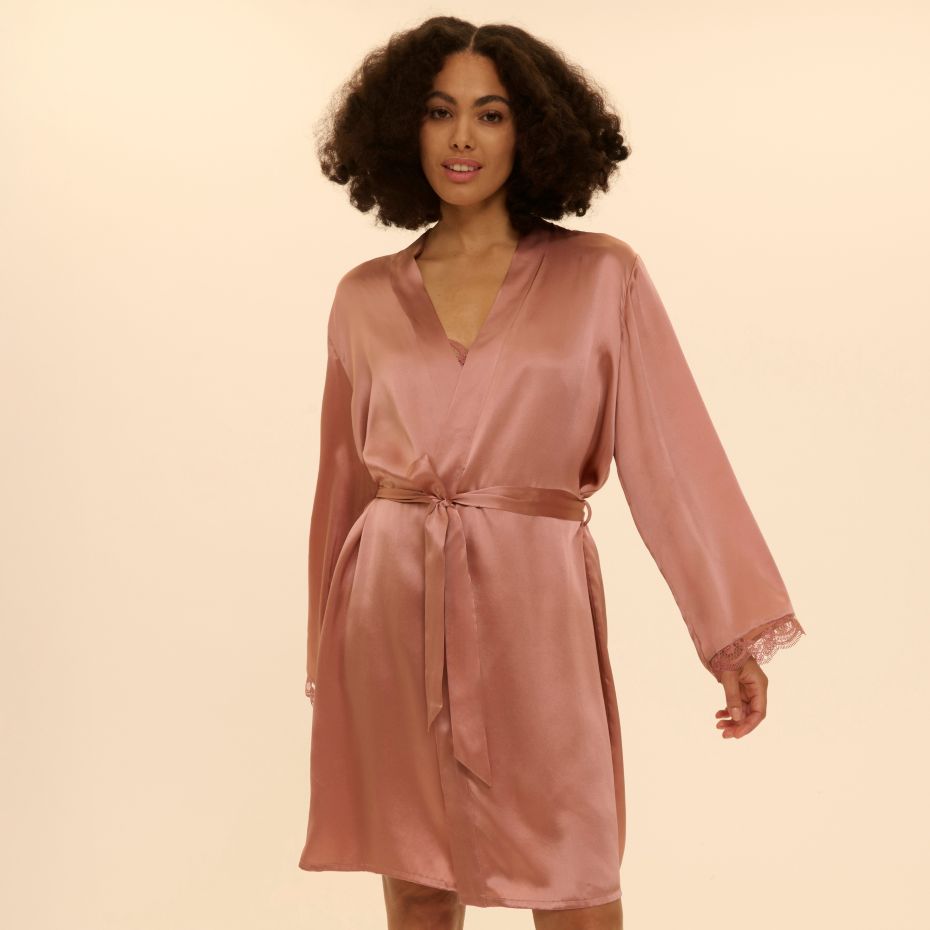 LOVE ME - Silk Long Kimono - Smokey Pink