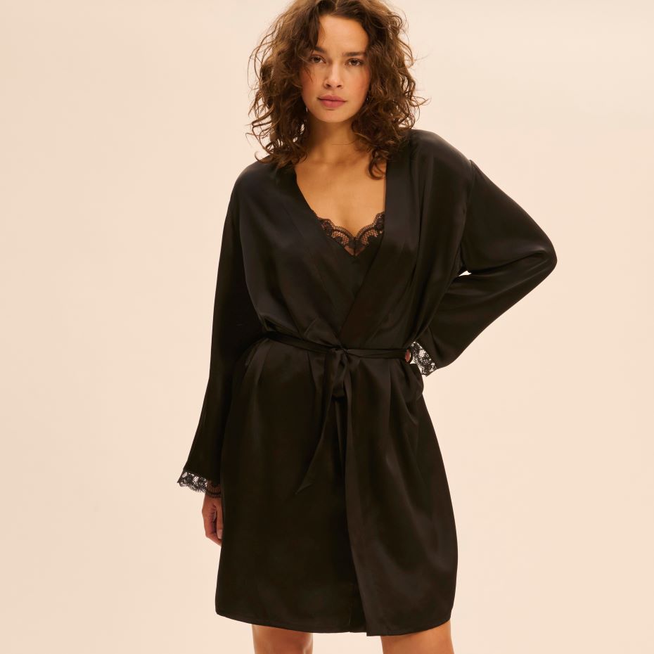 LOVE ME - Silk Long Kimono - Black