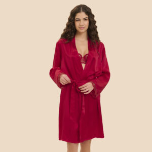 LOVE ME - Silk Long Kimono - Opera Red